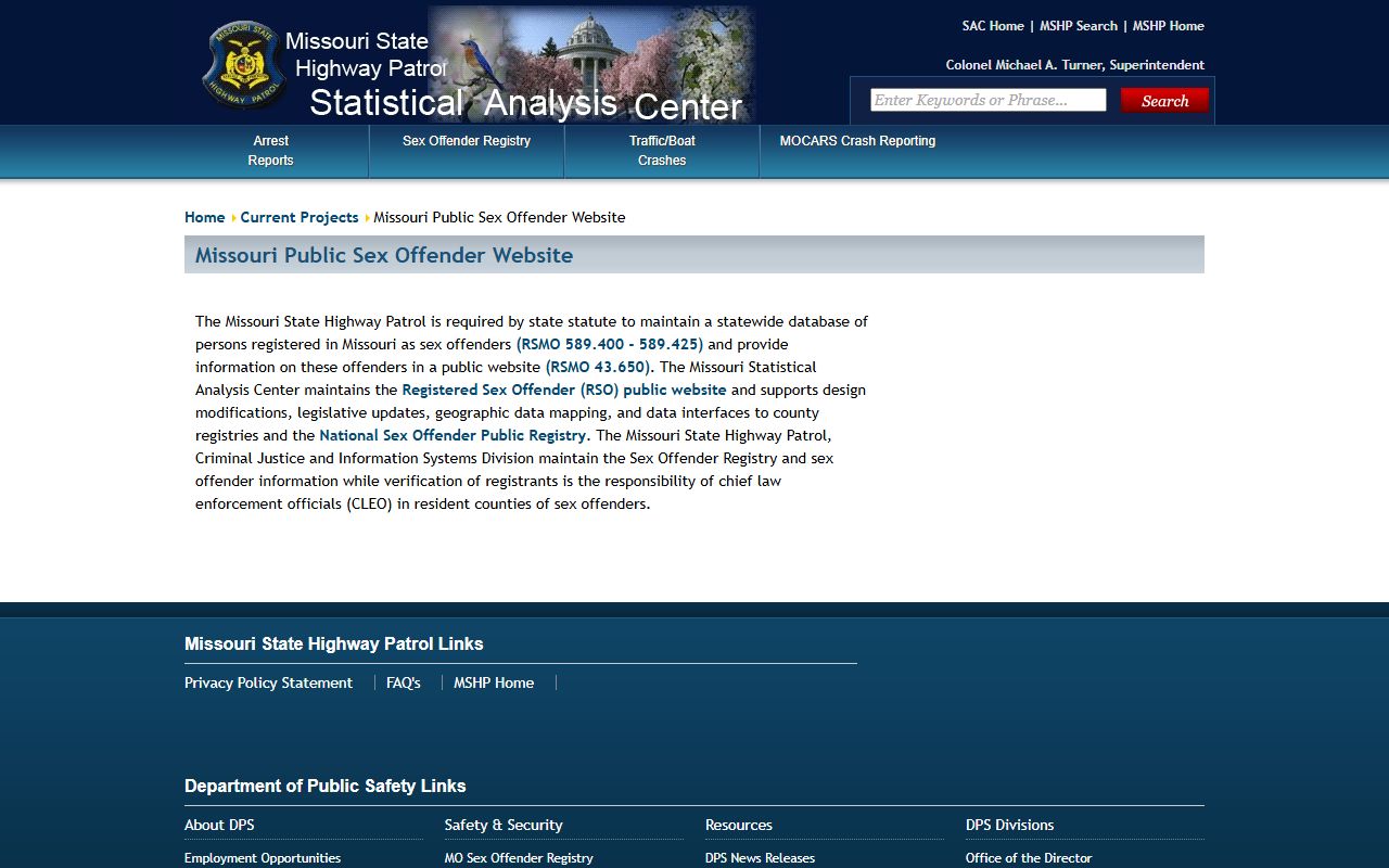 Caldwell County arrest records MSHP sex offender registry statutory basis