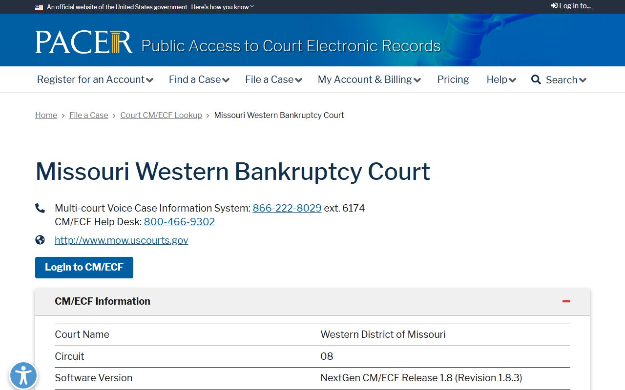 Caldwell County Circuit Court records PACER bankruptcy lookup for Western Missouri