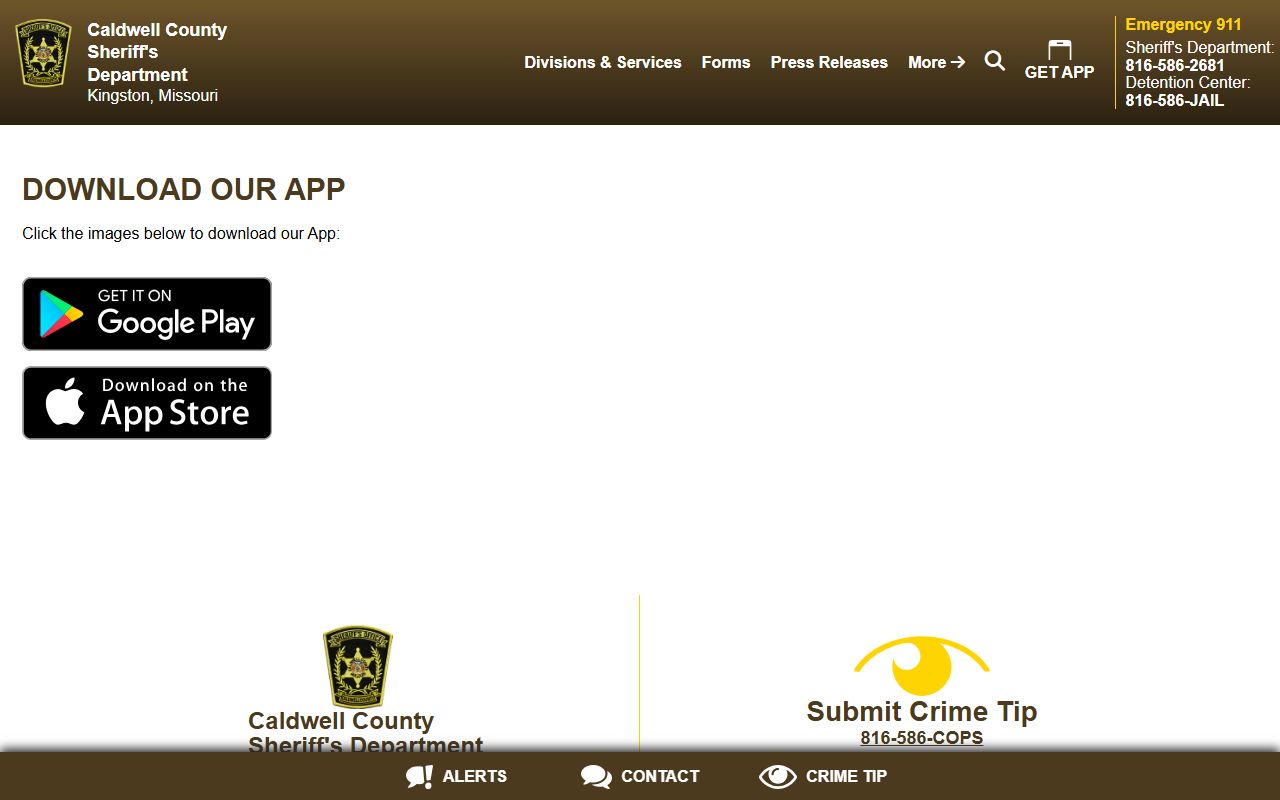 Caldwell County court records sheriff mobile app page