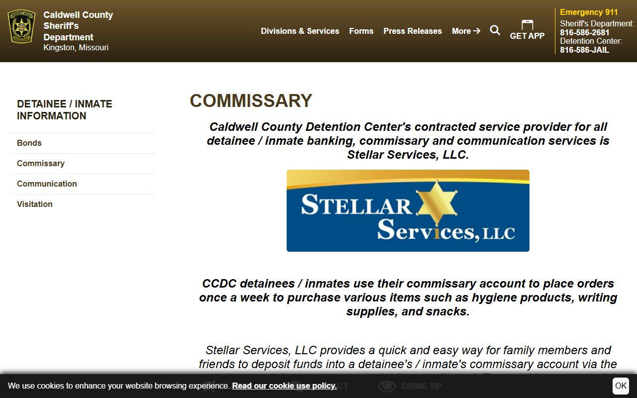 Caldwell County inmate records commissary and money deposits