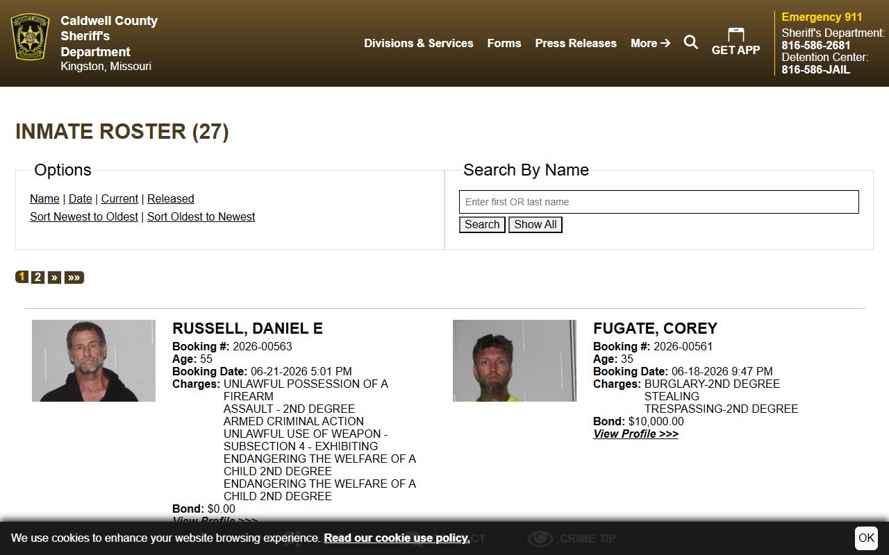 Caldwell County inmate records current inmate roster