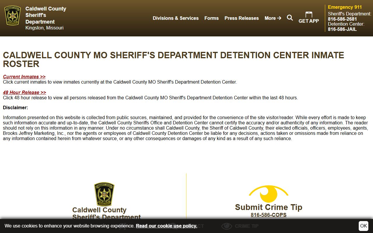 Caldwell County inmate records inmate roster landing page