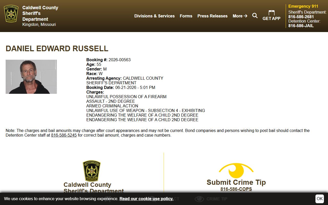 Caldwell County inmate records sample inmate profile