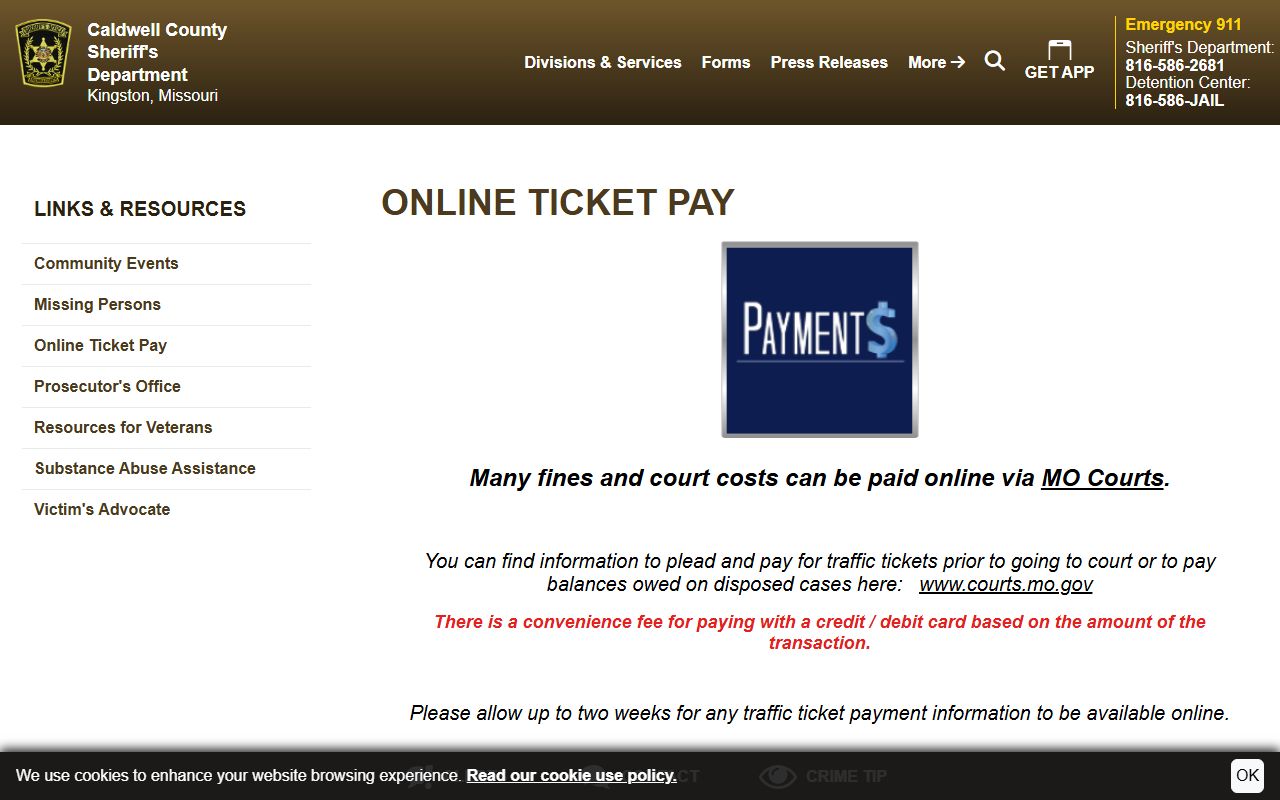 Caldwell County traffic court records online ticket payment notice
