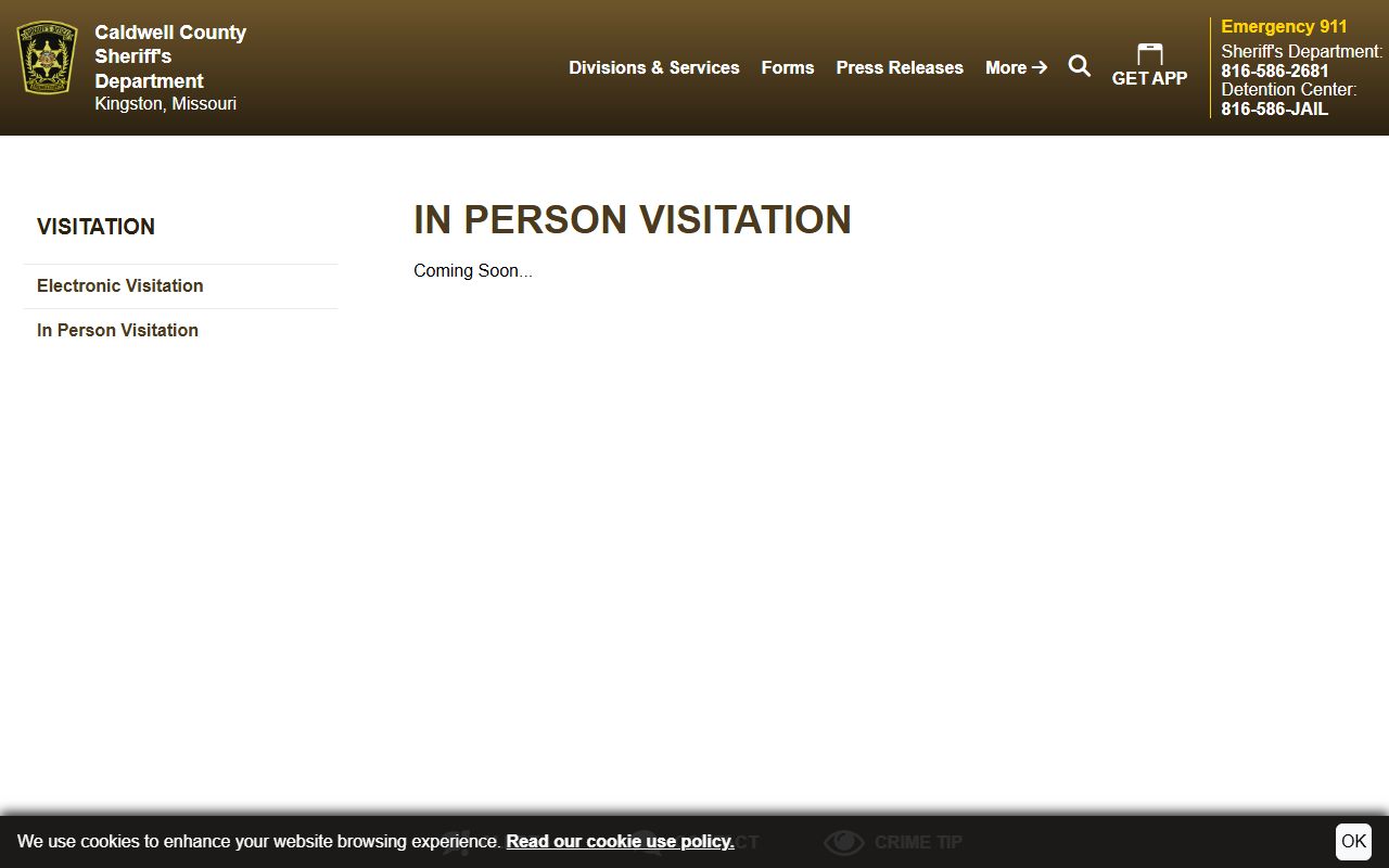 Caldwell County warrant records in-person visitation status