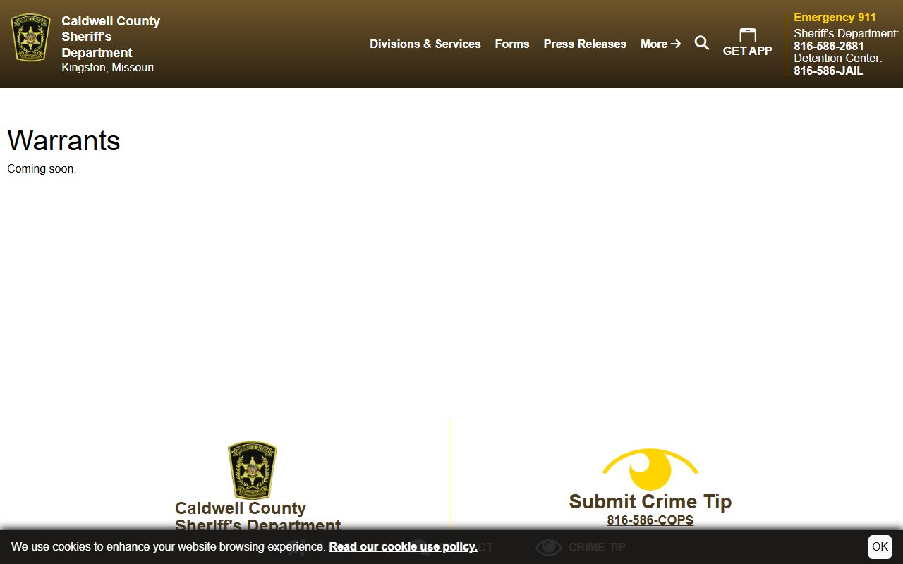 Caldwell County warrant records sheriff warrants page